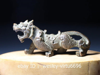 Chinese Dynasty Folk Collect Old Antique Red Copper Animal Tiger Art Statue L8CM