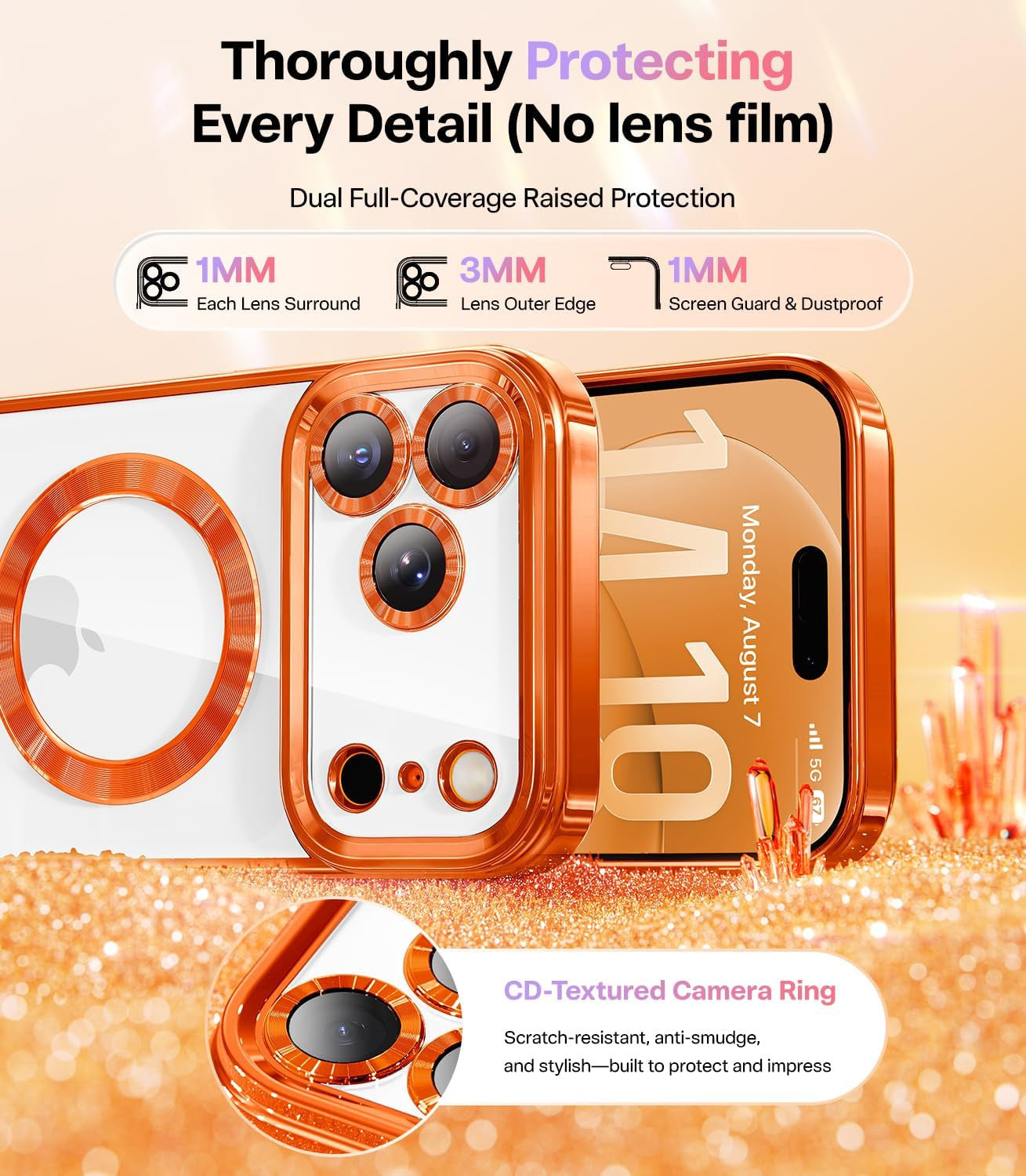 Designed for Iphone 17 Pro Case 6.3", [Glitter Card & Wrist Strap] [Compatible w