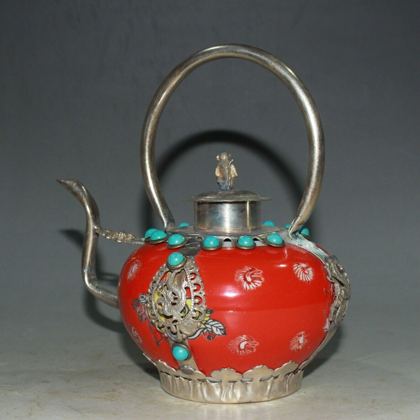 Silver-coated porcelain wine pot