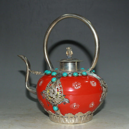 Silver-coated porcelain wine pot