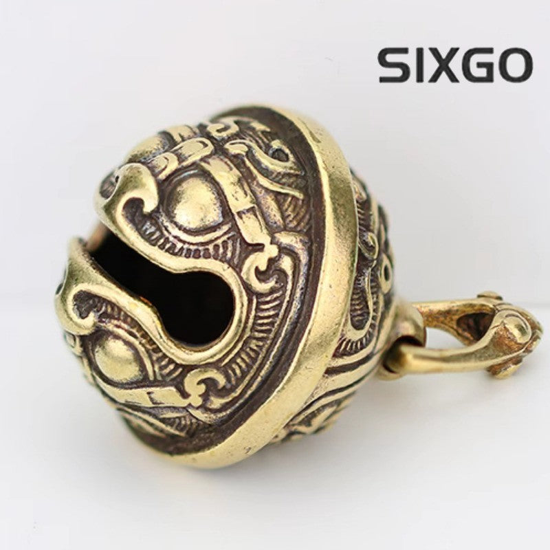 2.5cm Handmade Brass Gluttonous Small Bell Car Keychain Pendant Retro Decoration