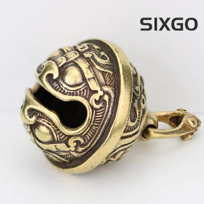 2.5cm Handmade Brass Gluttonous Small Bell Car Keychain Pendant Retro Decoration