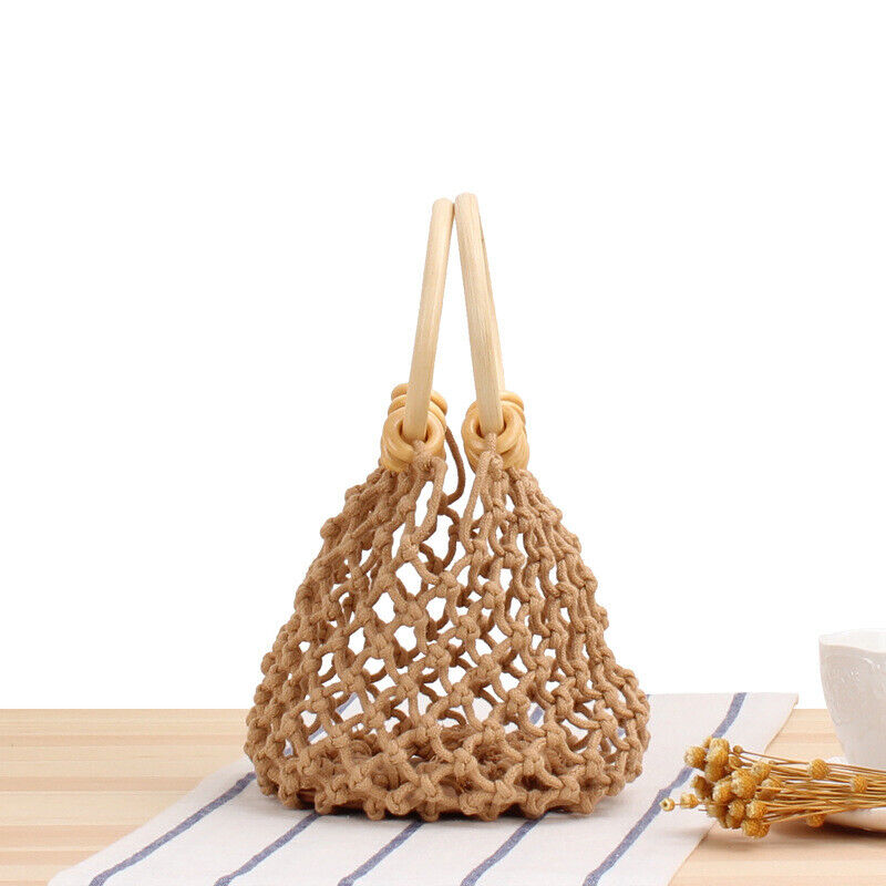 New Womens Small Solid Hollow Mesh Bag Summer Cotton Holiday Beach Bag