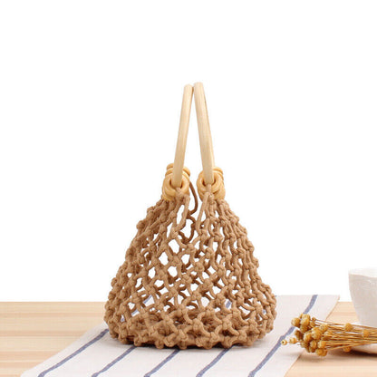 New Womens Small Solid Hollow Mesh Bag Summer Cotton Holiday Beach Bag