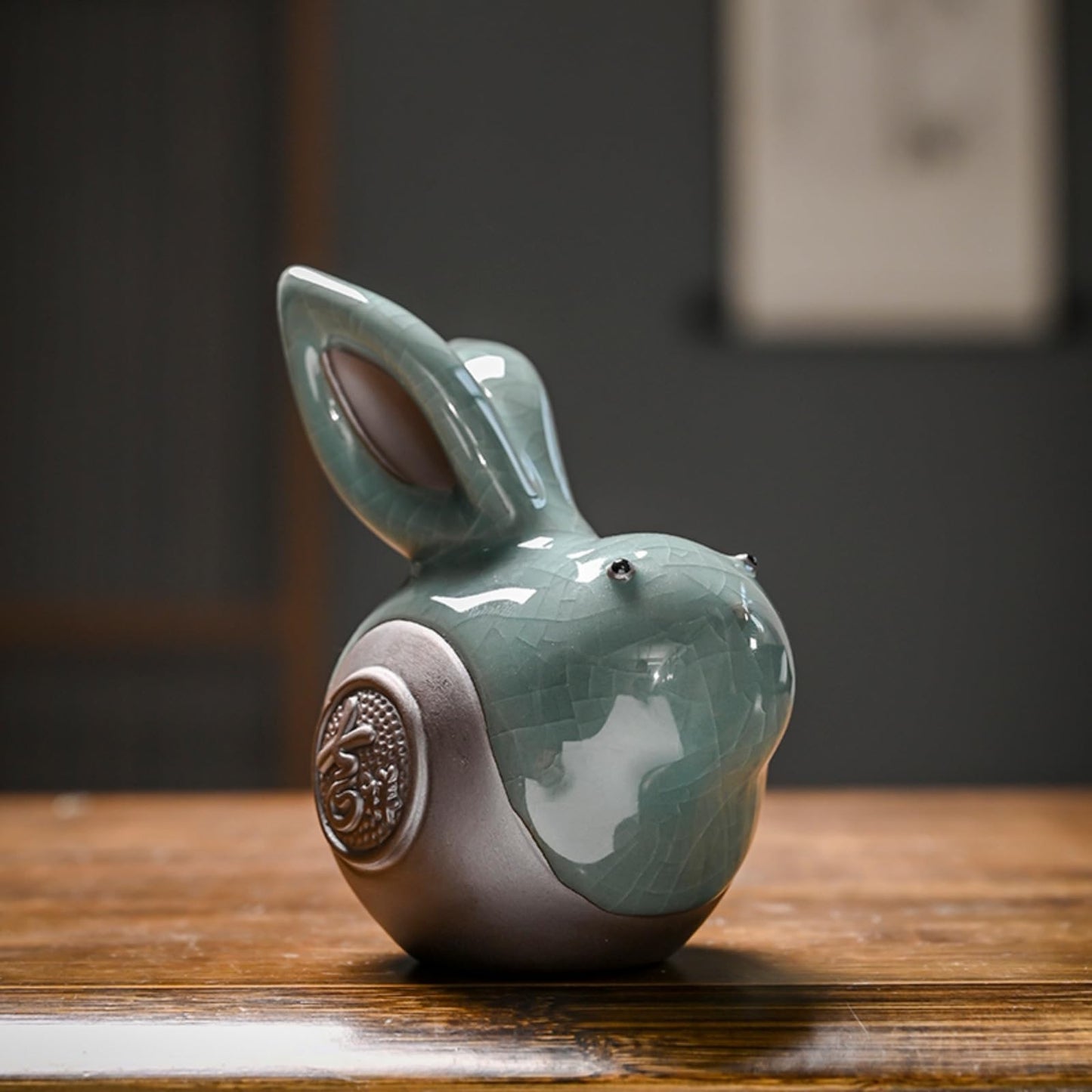 Two Rabbit Ruyao Ceramic Tea Pets 11cm Tea Play Kung Fu Tea Set Tray Decoration