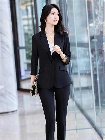 Women's Office Suit Pantsuit Simple Spring Summer Top + Trousers 2 Piece Set