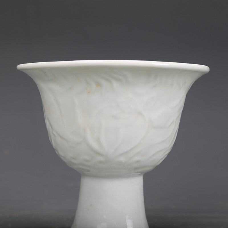 4.3" Chinese Yuan Nightlight Porcelain White Glaze Animal Dragon High Foot Cup