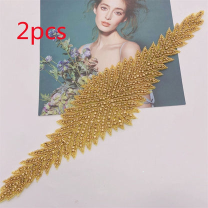 Rhinestone Patches 2-5Pcs Crystal Beaded Iron On Bridal Wedding Dress Decoration