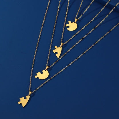 Women Necklace Stainless Steel Multiple Heart Puzzle Pendant Best Friend Jewelry