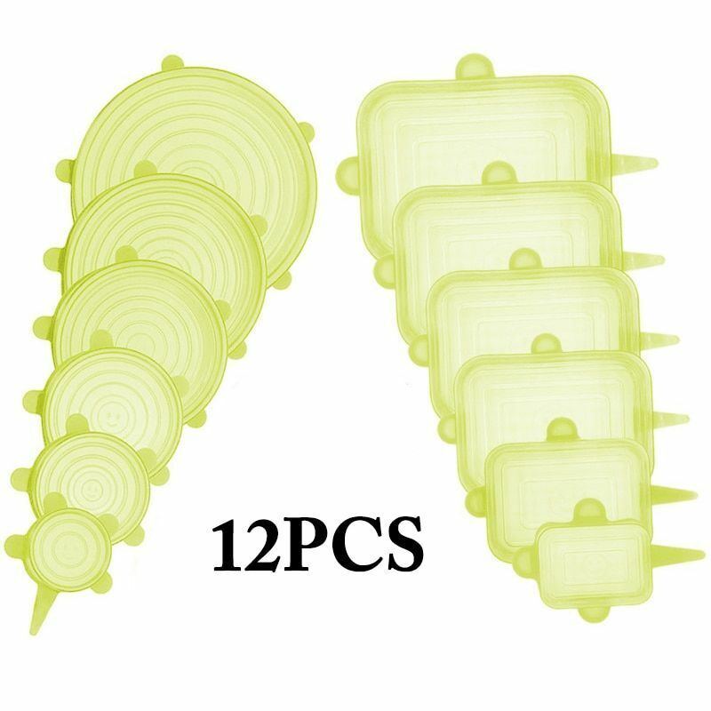 Silicone Stretch Food Cover 12pcs Reusable Elastic Adjustable Bowl Lid Universal