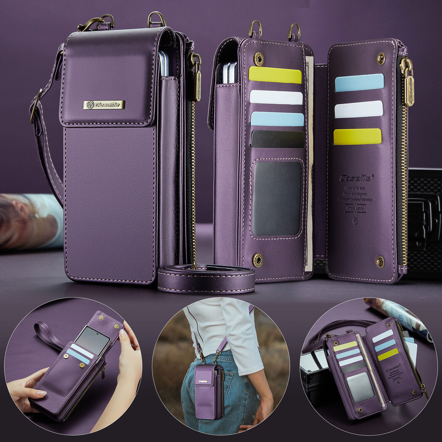 Crossbody Wristlet Wallet Case PU Leather for Samsung Galaxy Z Fold 3/4/5/6/7/8