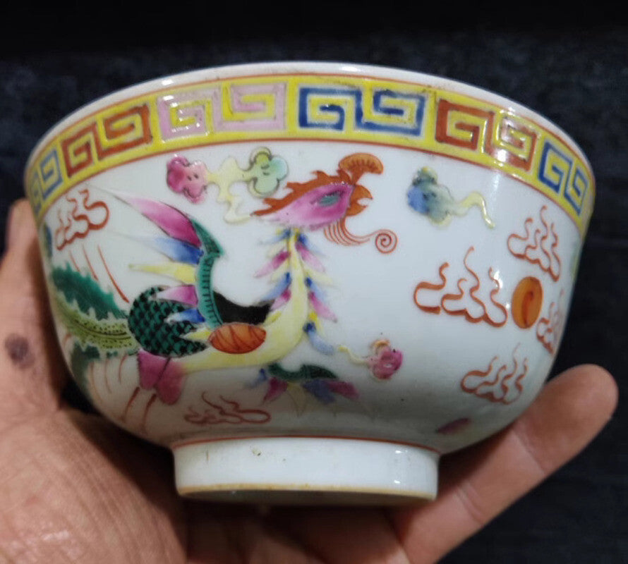 Porcelain small bowl pink dragon phoenix pattern Guangxu reigns Qing-