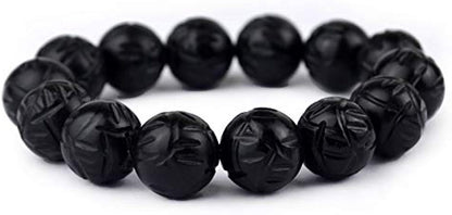 Bracelet Natural Bian Stone Black Beads 16mm Elastic Hand String for Women Men