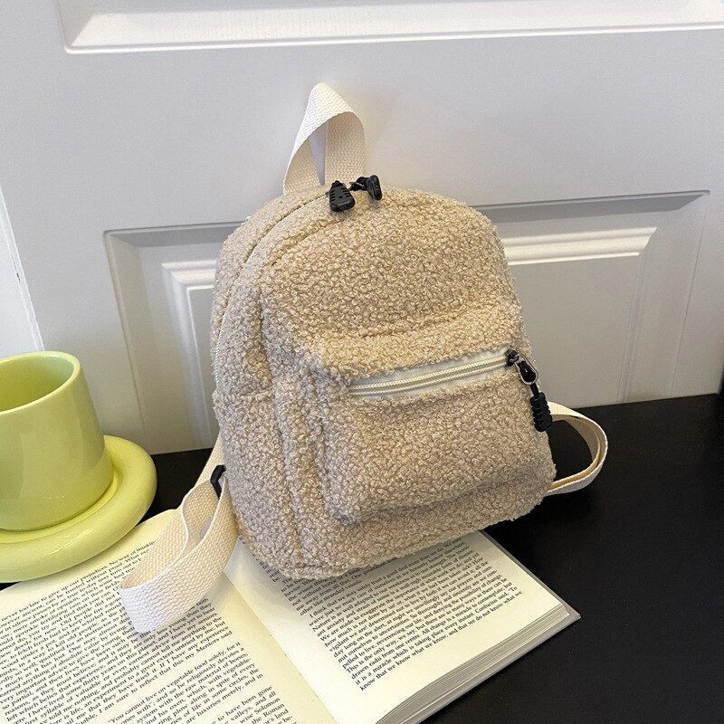 Plush Backpack Solid Color Little Girls Wild Fashion Soft Stylish Small Daypack