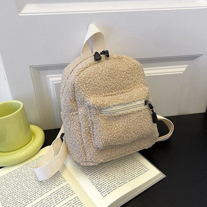Plush Backpack Solid Color Little Girls Wild Fashion Soft Stylish Small Daypack