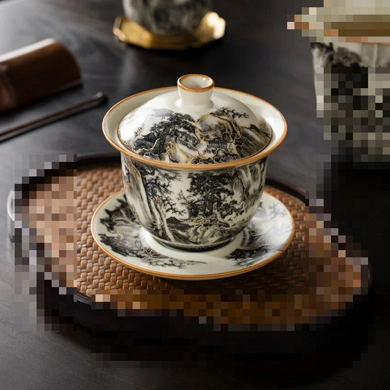 Ru Kiln Landscape Porcelain Gaiwan Set For Tea Tureen Teaware Cup Chinese Gaiwan