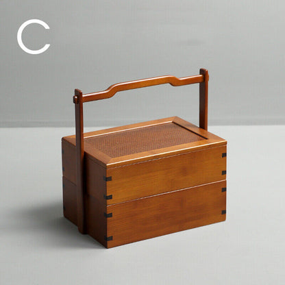 Portable Teacup Teapot Fruit Food Bamboo Storage Box Retro Basket Picnic Box