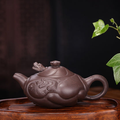 China Yixing Zisha Pottery Purple Clay Handmade 230cc Dragon Fish Teapot
