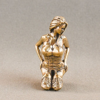 2PCS Brass Beauty Figurine Creative Desktop Ornament Metal Handheld Craft Decor