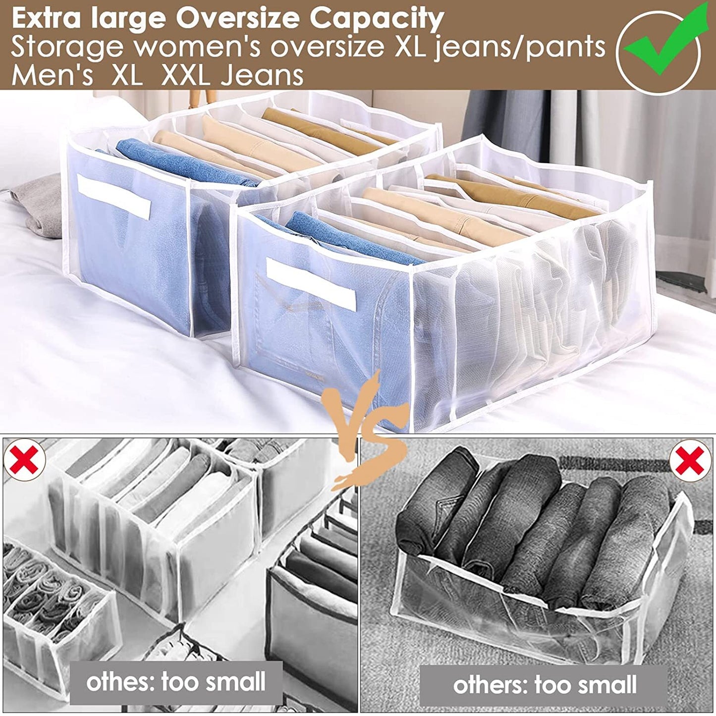 7 Grid Wardrobe Clothes Organizer Breathable Mesh Closet Shelf Organizers Handle