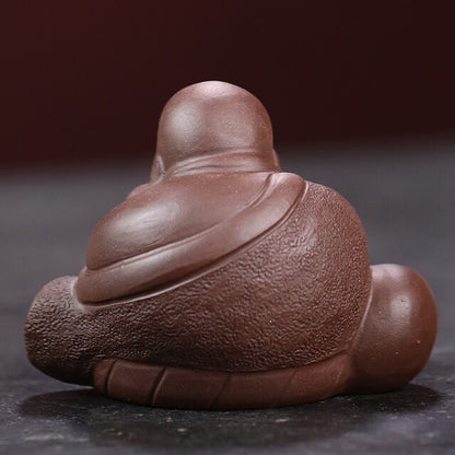 Chinese Tea Pet Yixing Zisha Purple Clay Buddha Statue Table Decoration Small