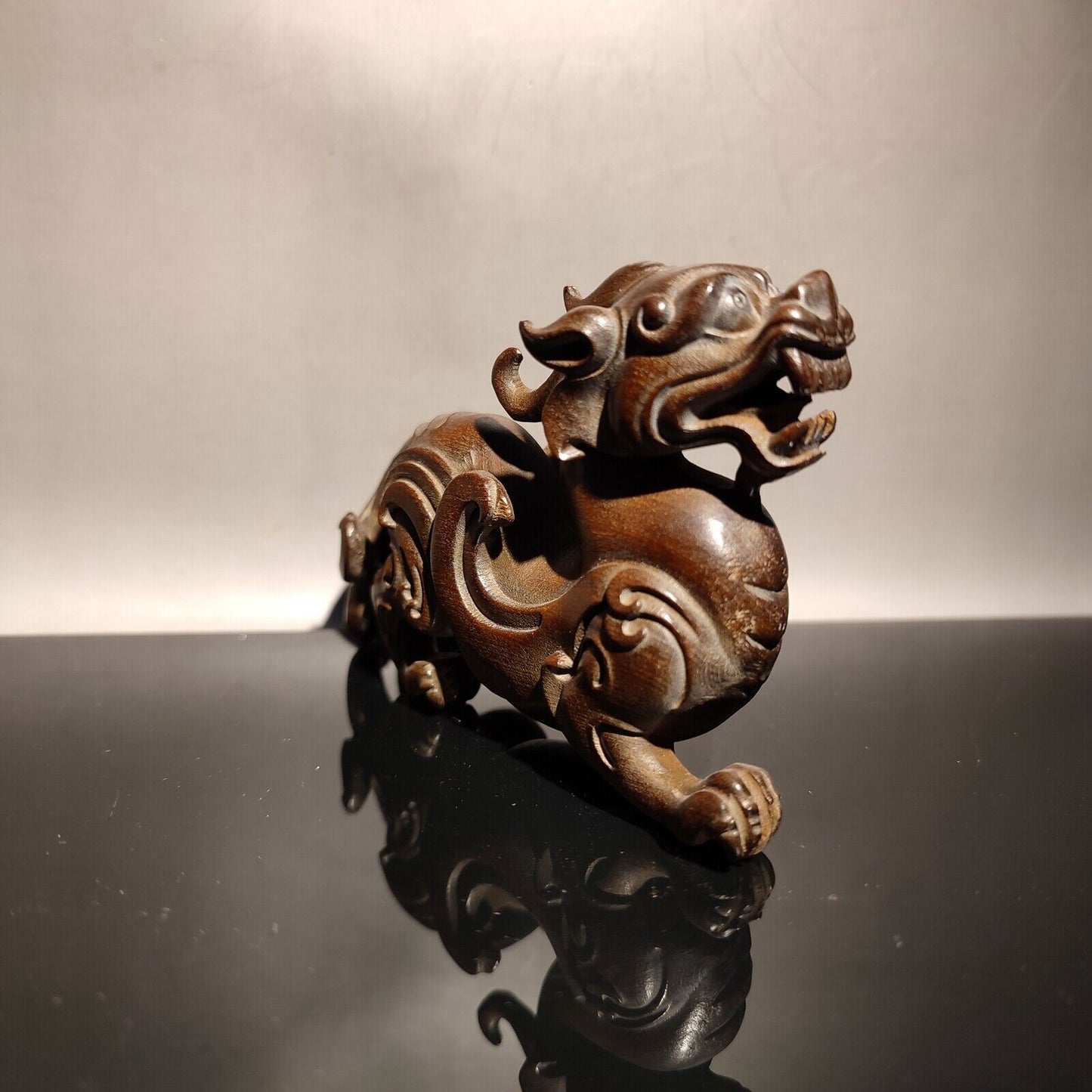 chinese wooden dragon statue wood carving antique desk decor boxwood sculpture