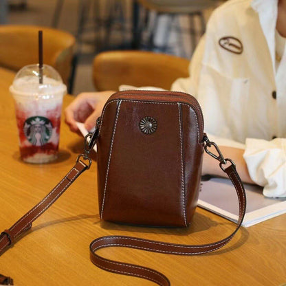 Split Leather Phone Bag Single Shoulder Messenger Cowhide Crossbody 16*18*9 CM