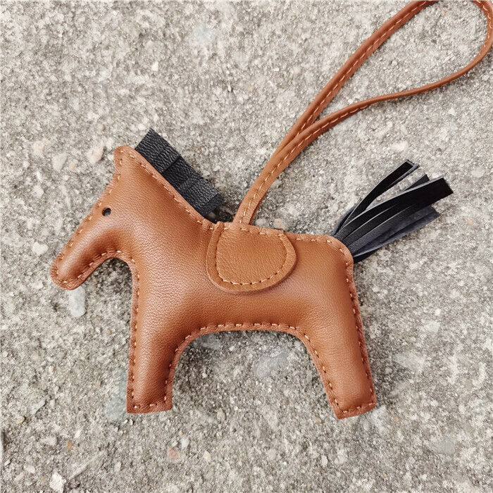 Genuine Leather Horse Bag Charm Hanging Key Ring Purse Accessories Keychain