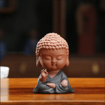 Small Buddha Statue House Warming Gift Handmade Craft Zisha Tea Pet Purple Clay