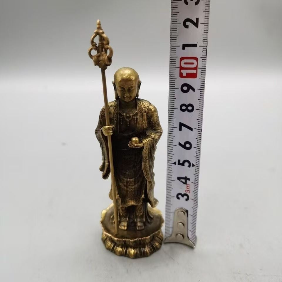 Vintage Bronze Kṣitigarbha Buddha Statue - Standing Figure with Khakkhara