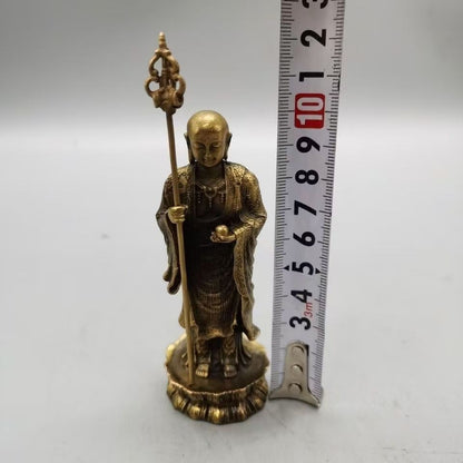 Vintage Bronze Kṣitigarbha Buddha Statue - Standing Figure with Khakkhara