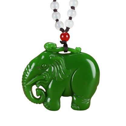 Natural Green Jade Elephant Pendant Women Fashion Necklace Jewelry Decoration