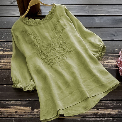 Women Summer Cotton Linen Shirt Casual Blouse Summer Baggy T-Shirt Tunic Tops