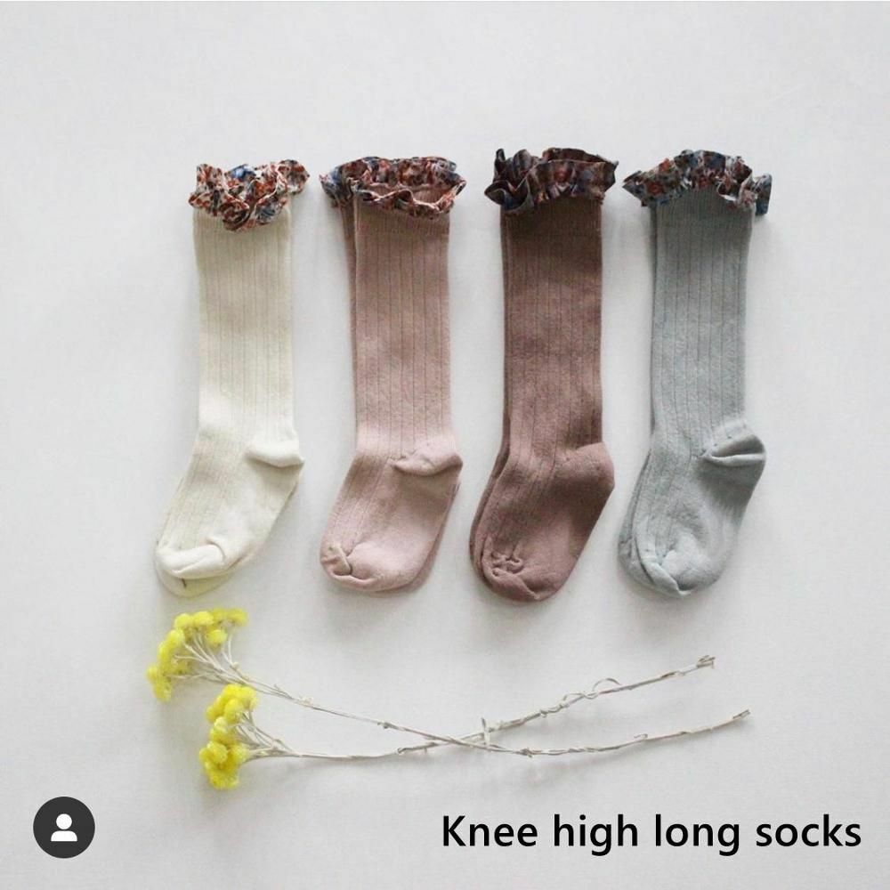 Baby Socks Floral Print Kids Lace Winter Girls Knee High Long Toddler Cotton Kid