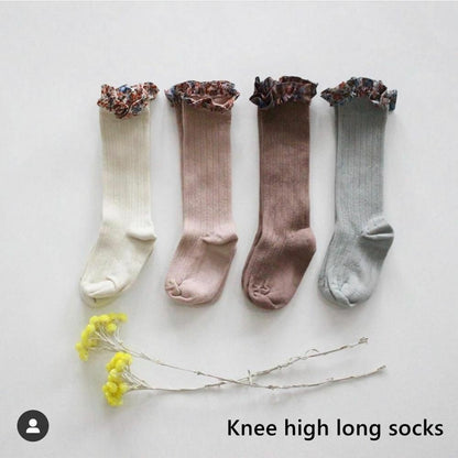 Baby Socks Floral Print Kids Lace Winter Girls Knee High Long Toddler Cotton Kid