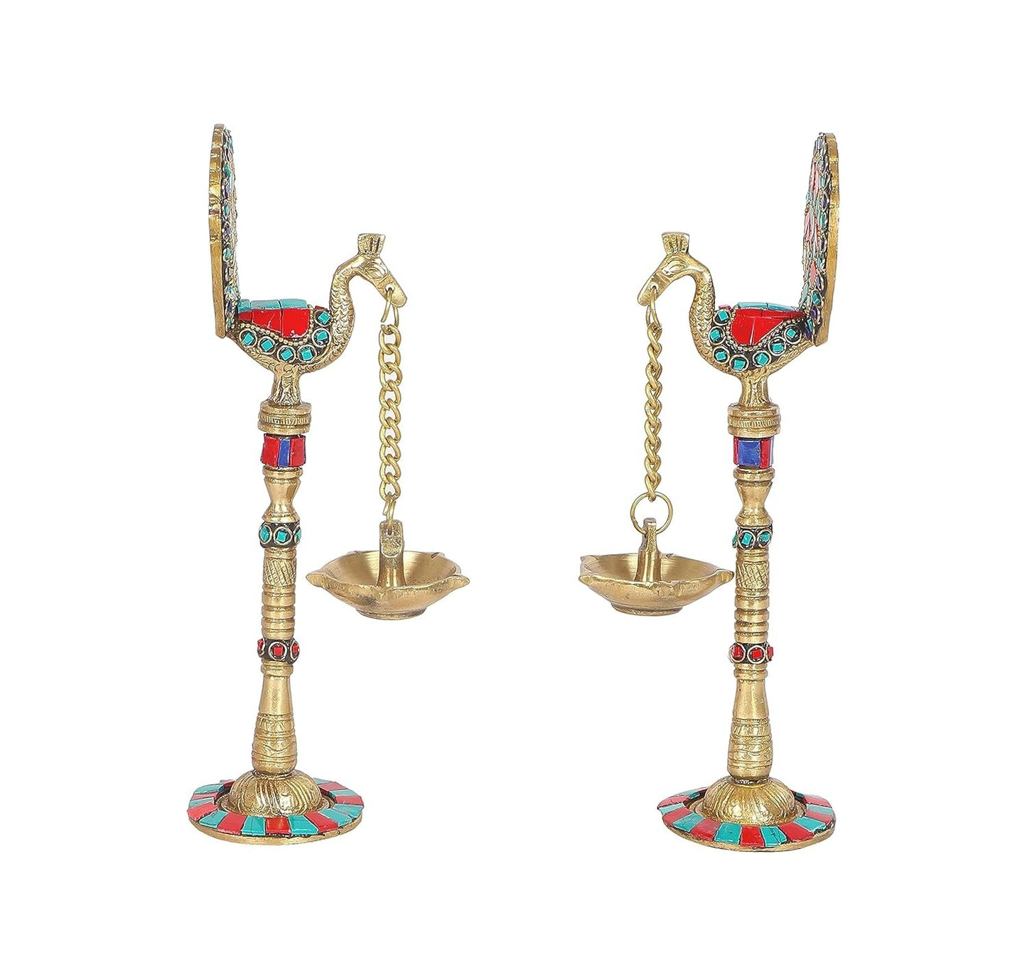Brass Peacock Design Decorative Diya Lamps Home Decor Temple Figurine Idol 2 PC