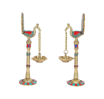 Brass Peacock Design Decorative Diya Lamps Home Decor Temple Figurine Idol 2 PC