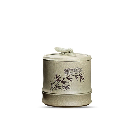 Full Handmade Tea Canister Carved Yixing Zisha Purple Clay Sealed Caddy For Tea