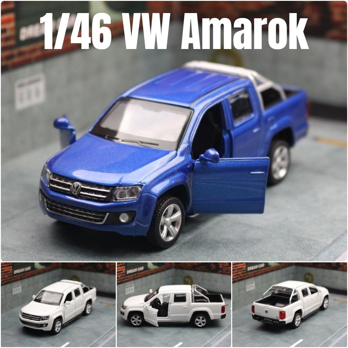 1:46 Diecast Volkswagen Amarok Pickup Metal Car Model Toy Pull Back Door Open
