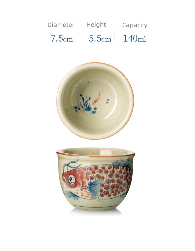 Chinese Hand Painted Fish Antique Water Cups Ceramic Opening Beautiful Tea Cup
