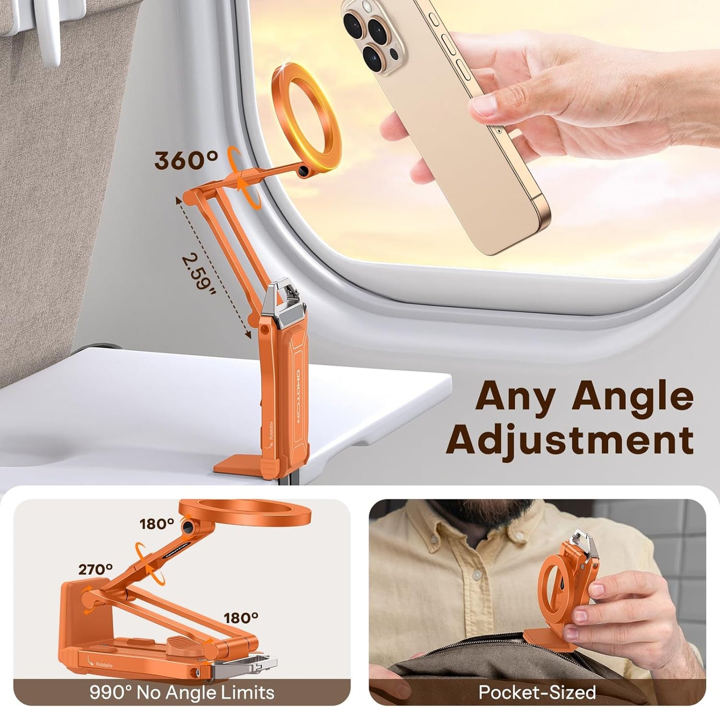 360°Rotating for Magsafe Tripod Mount, Adjustable Aluminum Magnetic Phone Tripod