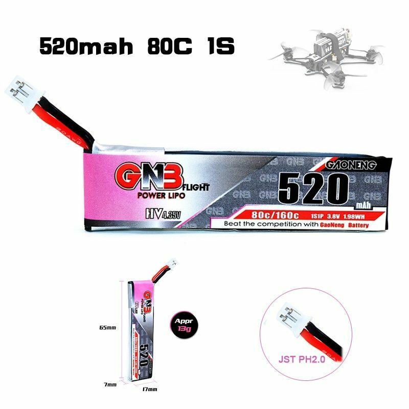 Lipo Battery 3/5PCS 3.8V 1S 520mAh 80C PH2.0 Plug Emax Tinyhawk Kingkong LDARC