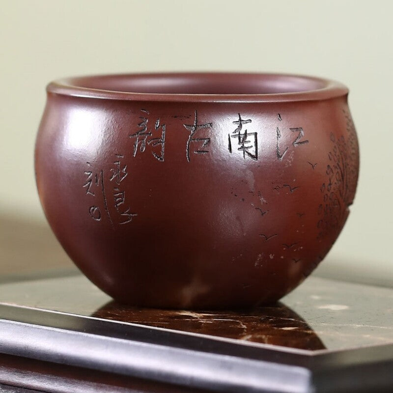 Full Handmade Tea Cup House Bridge Carved Real Yixing Zisha Qingshui Clay Cup