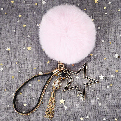 Pompom Star Key Chain Fluffy Faux Fur Ball Keyring Bag Pendant Fluffy Keyring