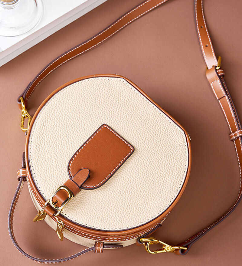Women Luxury Round Bag Real Leather Handbag Brand New Crossbody Shoulder Purse
