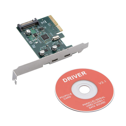 PCIE 4X Port Expansion Card PCI-E to USB 3.1 Type C Dual Port Adapter Card
