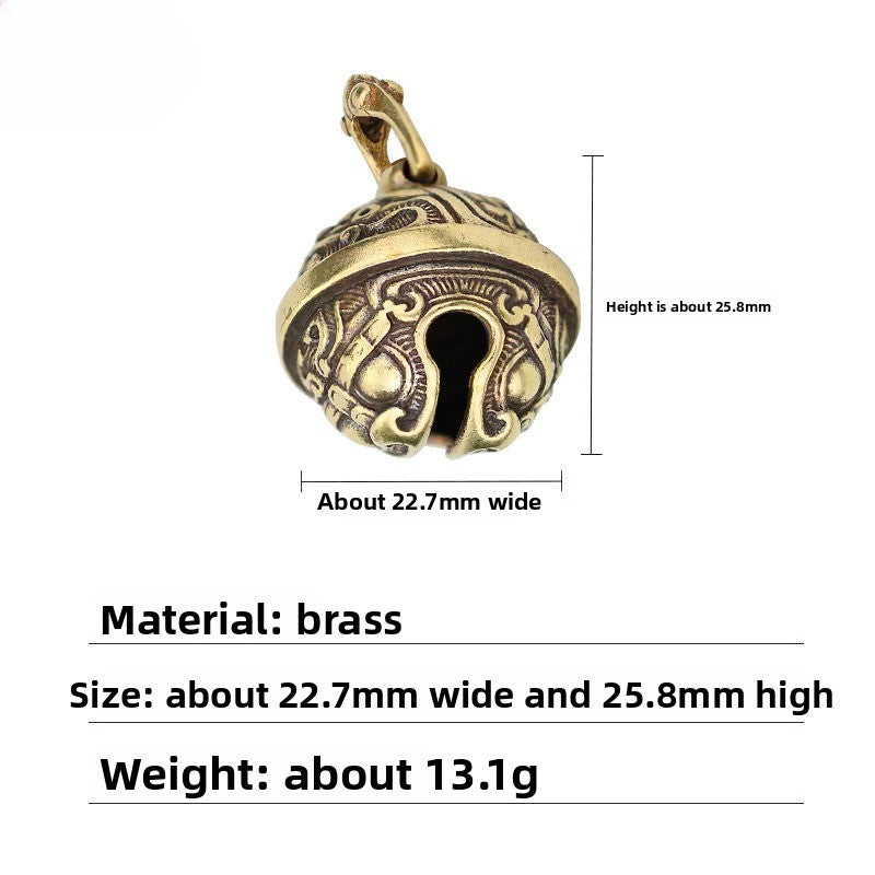 2.5cm Handmade Brass Gluttonous Small Bell Car Keychain Pendant Retro Decoration