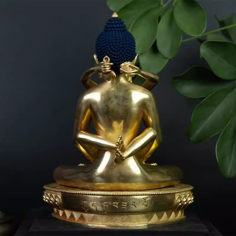 8.3" Brass Tantra Buddhism Hevajra Yab-Yum Happy Sex Buddha Statue Zen Decor