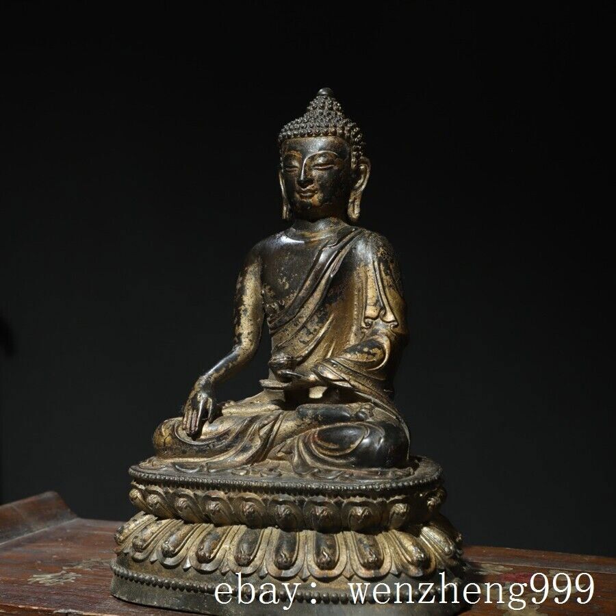 10"old Tibet Buddhism Temple Bronze Gilt Sakyamuni Shakya Mani Buddha Statue