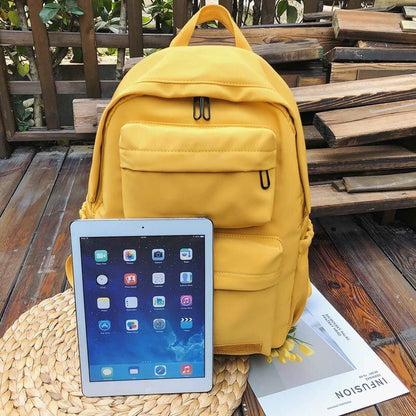 Waterproof Nylon Backpack Casual Women Large Schoolbag 30*13*40 CM Green/Yellow